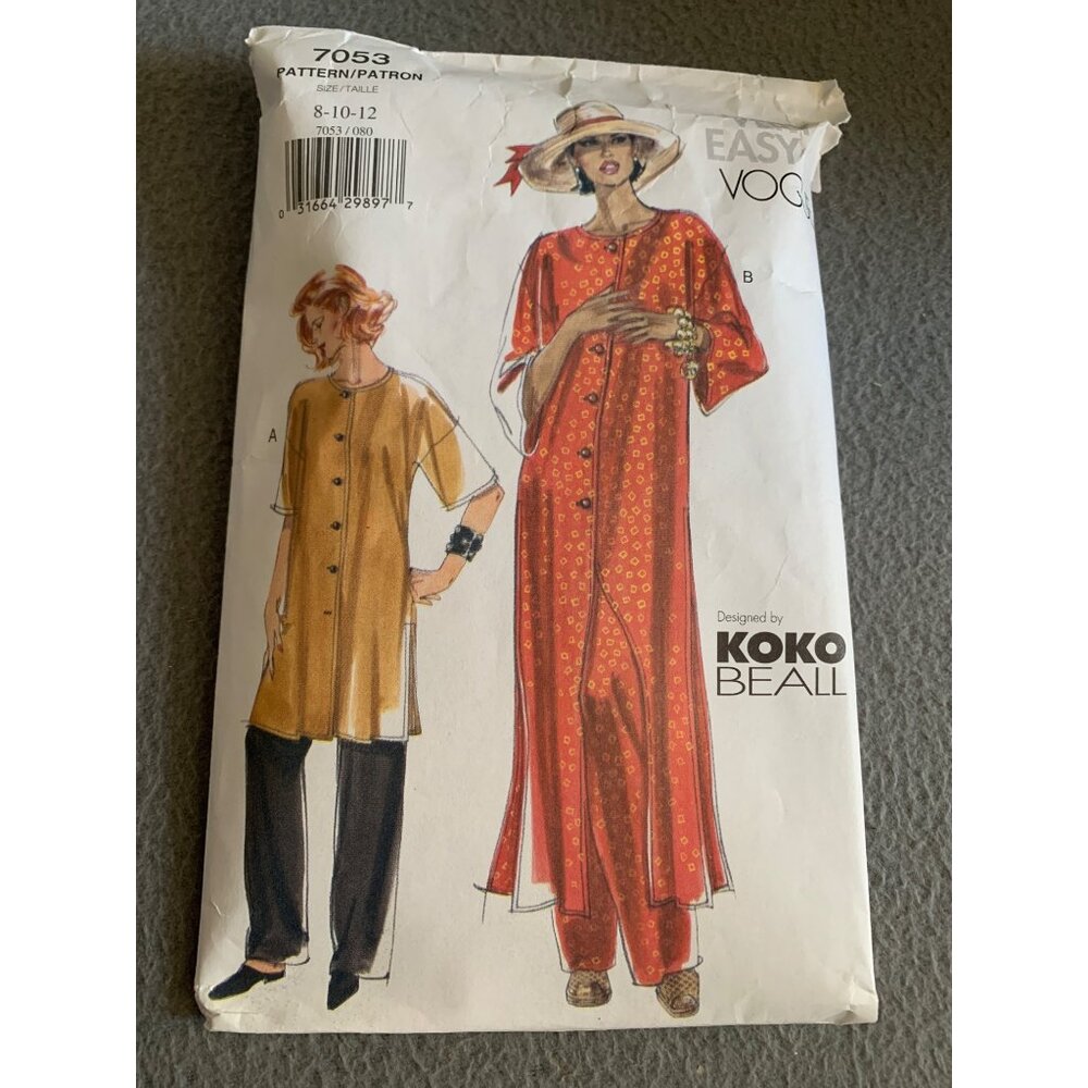 Vogue 7053 Koko Beall Misses Tunic Pants Sewing Pattern Very Easy Fit Size 8-12